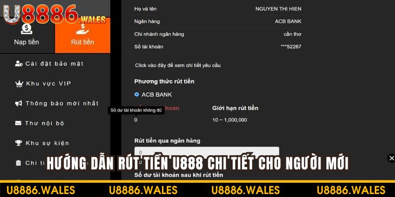 Tham khảo các bước hướng dẫn rút tiền U888